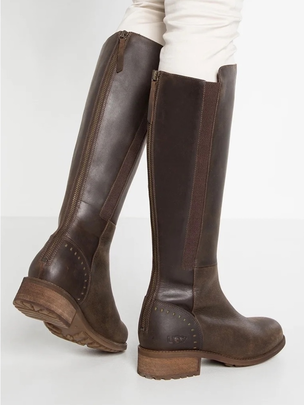 UGG Vinson Tall Women's Leather Boot Stout Brown Back Zip Wool Insole EU 39 US8